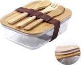 Bamboevezel lunchbox/broodtrommel met bestek 17 x 13 x 7 cm