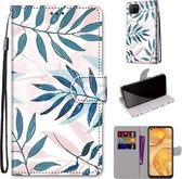 Voor Huawei nova 6 SE / P40 Lite Gekleurde Tekening Cross Textuur Horizontale Flip PU Lederen Case met Houder & Kaartsleuven & Portemonnee & Lanyard (Roze Groen Blad)
