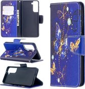 Voor Samsung Galaxy S30 Gekleurde Tekening Patroon Horizontale Flip Leren Case met Houder & Kaartsleuven & Portemonnee (Paarse Vlinder)