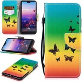 Voor Huawei P20 Gekleurde Tekening Patroon Horizontale Flip TPU + PU Lederen Case met Houder & Kaartsleuven & Portemonnee & Lanyard (Regenboogvlinders)