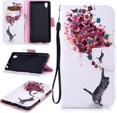 Voor Sony Xperia L1 Gekleurd tekeningpatroon Horizontaal Flip TPU + PU lederen hoesje met houder & kaartsleuven & portemonnee & lanyard (kat en vlinders)