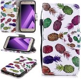 Voor Samsung Galaxy A3 (2017) Gekleurd tekeningpatroon Horizontaal Flip TPU + PU lederen tas met houder & kaartsleuven & portemonnee & lanyard (gekleurde ananas)