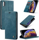 CaseMe-013 Multifunctionele Retro Frosted Horizontale Flip Leren Case voor iPhone X / XS, met Kaartsleuf & Houder & Portemonnee (Blauw)