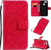 Voor OPPO A7 / A5s Geperst Afdrukken Zonnebloempatroon Horizontale Flip PU-lederen Case met Houder & Kaartsleuven & Portemonnee & Lanyard (Rood)