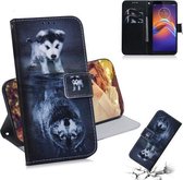 Voor Motorola Moto E6 Play Gecombineerd patroon Magnetische attractie Horizontale flip lederen tas, ondersteuningshouder & kaartsleuf & portemonnee (Wolf en hond)