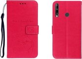 Voor Huawei P40 Lite E Reliëf Shiba Inu Links en Rechts lederen tas met standaard & kaartsleuf & sallet (rose rood)