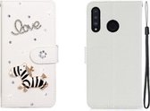 Voor Huawei P30 Lite Horizontale Flip Effen Kleur Strass Leren Case met Kaartsleuf & Portemonnee & Houder (Trojaans)