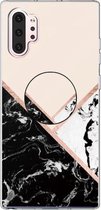 3D Marble Soft Silicone TPU Case Cover Bracket voor Galaxy Note10 + (zwart en wit poeder)
