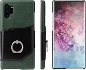 Fierre Shann Oil Wax Texture Echt lederen achterkant van de behuizing met 360 graden rotatiehouder & kaartsleuf voor Galaxy Note 10+ (groen)