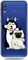 Voor Galaxy A40 3D-patroon afdrukken Extreem transparante TPU-telefoonhoes (zelfportret hond)