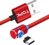 TOPK 2m 2.4A Max USB naar USB-C / Type-C 90 graden elleboog magnetische oplaadkabel met LED-indicator (rood)