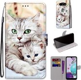Voor LG Aristo 5 / K31 Gekleurde Tekening Cross Textuur Horizontale Flip PU Lederen Case met Houder & Kaartsleuven & Portemonnee & Lanyard (Big Cat Holding Kitten)
