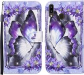 Voor Samsung Galaxy A20e / A10e Gekleurde Tekening Patroon Horizontale Flip Leren Case met Houder & Kaartsleuven & Portemonnee (Paarse Bloem Vlinder)