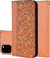 Krokodiltextuur Glitterpoeder Horizontale leren flip-hoes met kaartsleuven en houder voor iPhone 11 Pro (oranje)