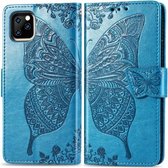 Butterfly Love Flowers Embossing Horizontale Flip Leather Case voor iPhone 11 Pro Max met houder & kaartsleuven & portemonnee & lanyard (blauw)