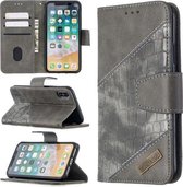 Voor iPhone XS / X Bijpassende kleur Krokodiltextuur Horizontale flip PU lederen tas met portemonnee & houder & kaartsleuven (grijs)