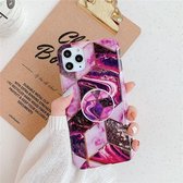 Voor iPhone 11 Pro Plating Kleurrijk Geometrisch Patroon Mozaïek Marmer TPU Mobiele Telefoon Case met Opvouwbare Beugel (Magenta PF5)