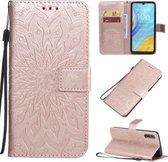 Voor Huawei Enjoy 10e Geperst Afdrukken Zonnebloempatroon Horizontale Flip PU-lederen Case met Houder & Kaartsleuven & Portemonnee & Lanyard (Rose Goud)