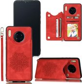 Voor Huawei Mate 30 Pro Mandala reliëf PU + TPU hoesje met houder & kaartsleuven & fotolijst & riem (rood)