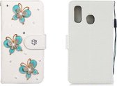 Voor Galaxy A40 horizontale flip effen kleur strass lederen tas met kaartsleuf & portemonnee & houder (drie vlinders)