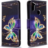 Voor Galaxy A11 Gekleurde tekening Horizontale flip lederen tas met houder & kaartsleuven & portemonnee (grote vlinder)