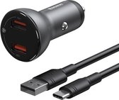 Baseus 45W digitaal display Dual SCP-snellader USB + USB-autolader met 1m USB naar Type-C-kabel (grijs)