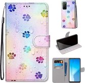 Voor Huawei Honor Play4 Gekleurde Tekening Cross Textuur Horizontale Flip PU Lederen Case met Houder & Kaartsleuven & Portemonnee & Lanyard (Voetafdruk Waterdruppels)