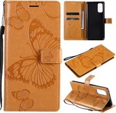 Voor OPPO Reno4 4G 3D vlinders reliëfpatroon horizontaal flip lederen tas met houder & kaartsleuf & portemonnee (geel)