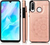 Voor Huawei P30 Lite dubbele gesp Mandala patroon PU + TPU beschermhoes met kaartsleuven & houder & fotolijst (rose goud)