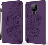 Voor Nokia 5.3 Pauw Reliëfpatroon Horizontale Flip Leren Case met Houder & Kaartsleuven & Portemonnee & Lanyard (Paars)