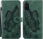 Voor Samsung Galaxy S20 Retro Skin Feel Butterflies Embossing Horizontale Flip Leather Case met houder & kaartsleuven & portemonnee (groen)