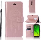 Windgong Uil Embossing Patroon Horizontale Flip Leren Case met Houder & Kaartsleuven & Portemonnee Voor Motorola Moto G7 Power (Rose Goud)