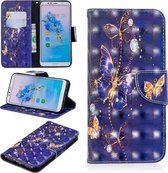 3D Gekleurde Tekening Patroon Horizontale Leren Flip Case voor Huawei Honor 7A & Y6, met Houder & Kaartsleuven & Portemonnee (Paarse Vlinder)