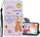 Voor iPhone X / XS Gekleurd tekeningpatroon Horizontaal leren flip-hoesje met houder & kaartsleuven & portemonnee (smiley beer)