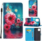 Voor iPhone 12/12 Pro Cross Texture Painting Pattern Horizontale Flip Leather Case met houder & kaartsleuven & portemonnee & lanyard (Chrysanthemum)