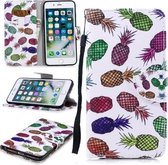 Voor iPhone 8 Plus / 7 Plus Gekleurd tekeningpatroon Horizontaal Flip TPU + PU lederen tas met houder & kaartsleuven & portemonnee & lanyard (gekleurde ananas)