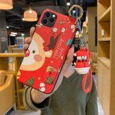 Voor iPhone 11 Christmas-serie geverfd patroon TPU-hoesje met polsbandhouder en hanger (rode eland + sneeuwpopgesp)