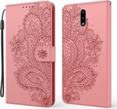 Voor Nokia 2.3 Peacock Reliëfpatroon Horizontale Flip Leren Case met Houder & Kaartsleuven & Portemonnee & Lanyard (Roze)