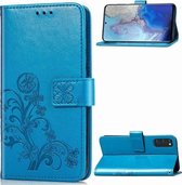 Voor Galaxy S20 Lucky Clover Pressed Flowers Pattern Leather Case met houder & kaartsleuven & portemonnee & draagriem (blauw)