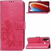 Voor Galaxy A21 Lucky Clover Pressed Flowers Pattern Leather Case met houder & kaartsleuven & portemonnee & draagriem (Rose)