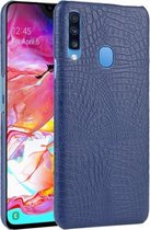 Voor Galaxy A20s schokbestendige krokodiltextuur pc + PU-hoes (blauw)