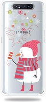 Voor Galaxy A80 Trendy schattig kerstpatroon doorzichtig TPU beschermhoes (vuurwerk sneeuwpop)