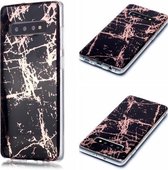 Voor Galaxy S10 + Plating Marble Pattern Soft TPU beschermhoes (zwart goud)