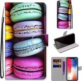 Gekleurde tekening Cross Texture Horizontale Flip PU lederen tas met houder & kaartsleuven & portemonnee & lanyard voor iPhone XS / X (kleurrijke cakes)