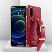 Gegalvaniseerde TPU-lederen tas met krokodillenpatroon met polsband voor Samsung Galaxy S20 (rood)