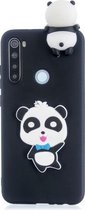 Voor Galaxy A21 schokbestendig 3D liggend Cartoon TPU beschermhoes (Panda met blauwe strik)