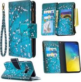 Voor Samsung Galaxy S10e Gekleurde Tekening Patroon Rits Horizontale Flip Lederen Case met Houder & Kaartsleuven & Portemonnee (Pruimenbloesem)