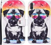 Voor Samsung Galaxy A11 / M11 Gekleurde Tekening Patroon Horizontale Flip Leren Case met Houder & Kaartsleuven & Portemonnee (Bril Hond)