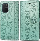 Voor Galaxy S10 Lite & A91 & M80s Mooie kat en hond reliëfpatroon Horizontale flip lederen tas, met houder & kaartsleuven & portemonnee & cartoon sluiting & lanyard (groen)