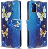 Voor Galaxy A51 Gekleurde tekening patroon Horizontale flip lederen tas met houder & kaartsleuven & portemonnee (blauwe vlinder)